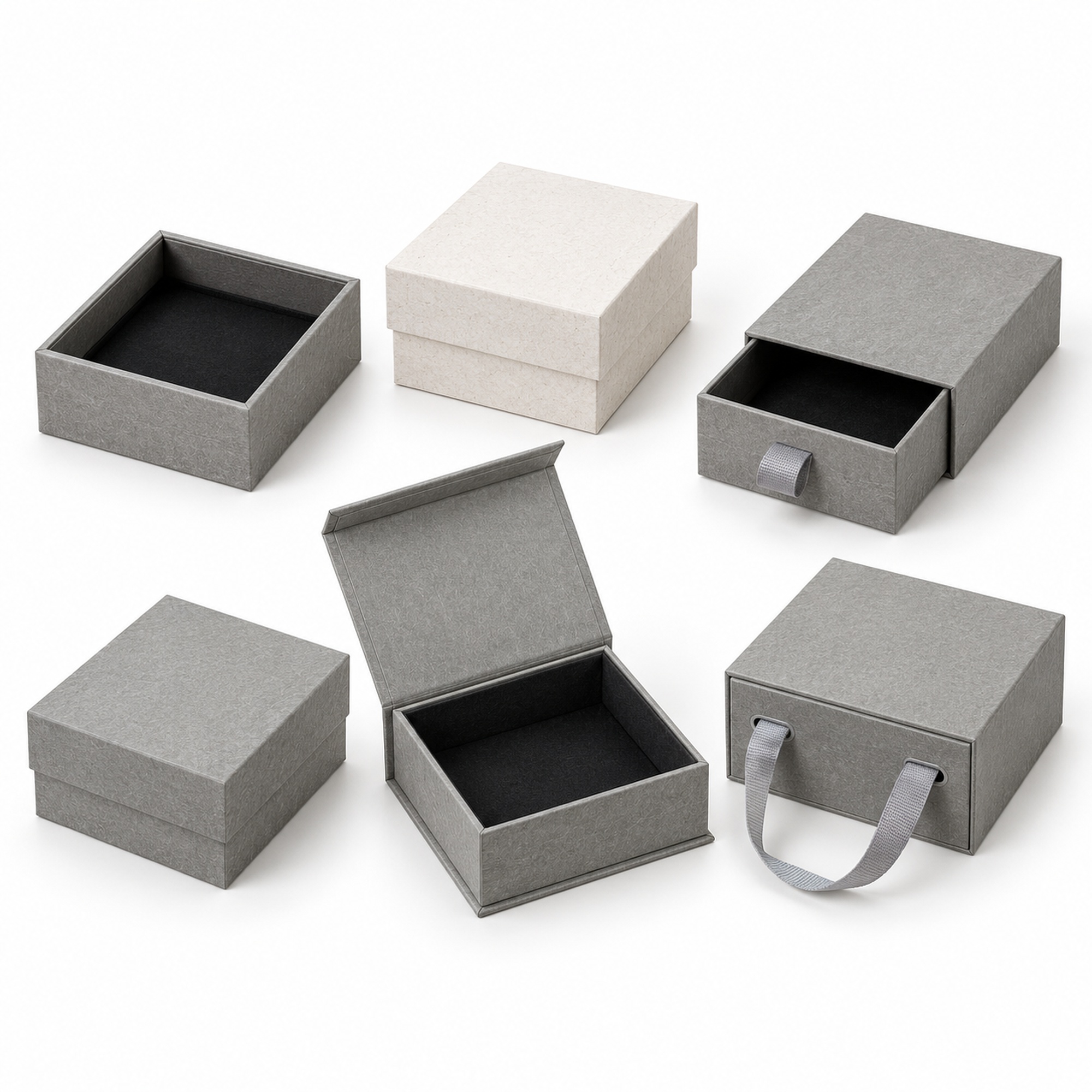 Custom gray textured jewelry packaging box style and color options