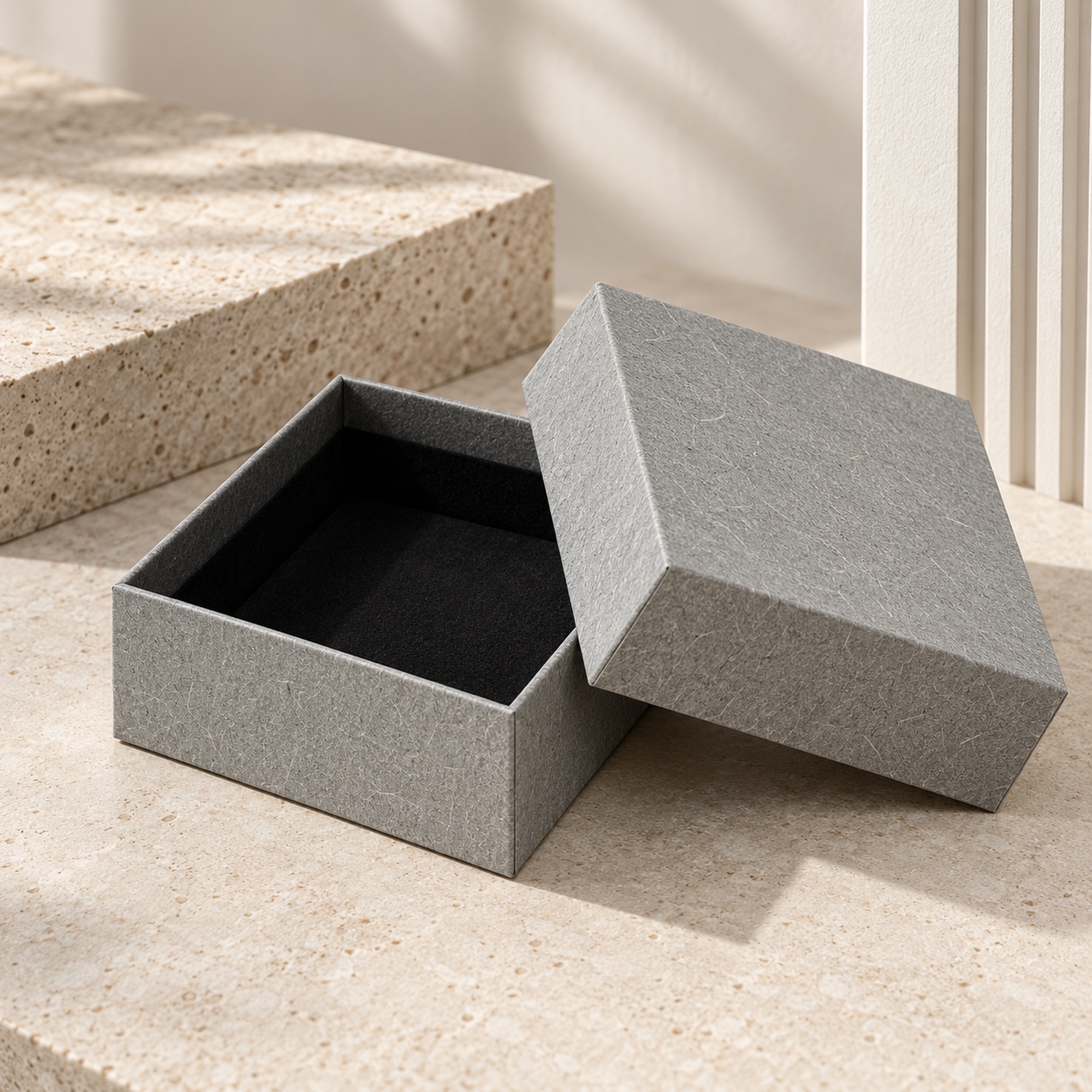 Gray Textured Jewelry Packaging Box presentation setting