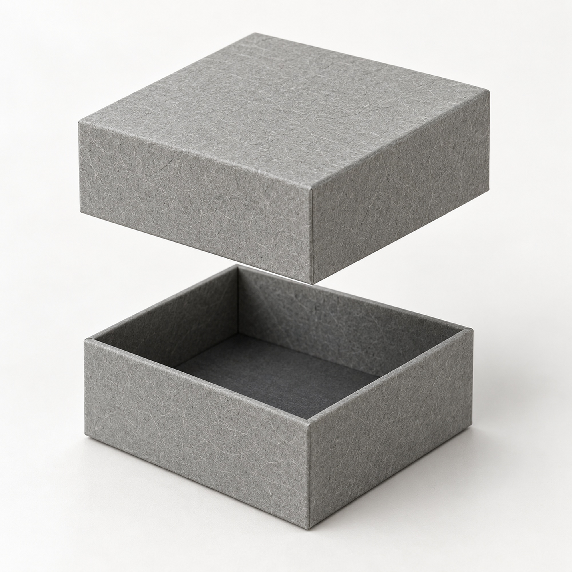 Gray Textured Jewelry Packaging Box structure and exterior views
