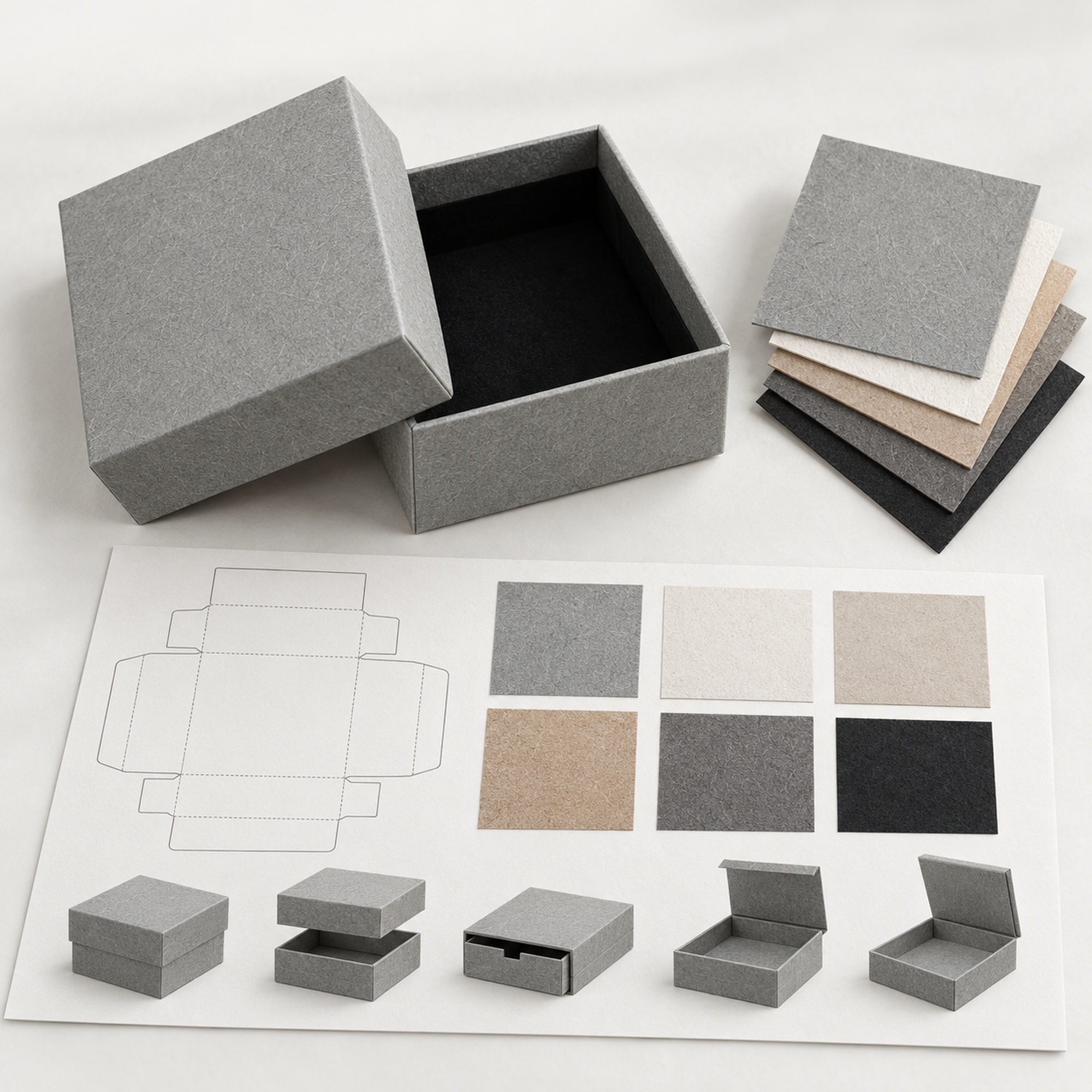 Custom branding options for gray textured jewelry packaging box