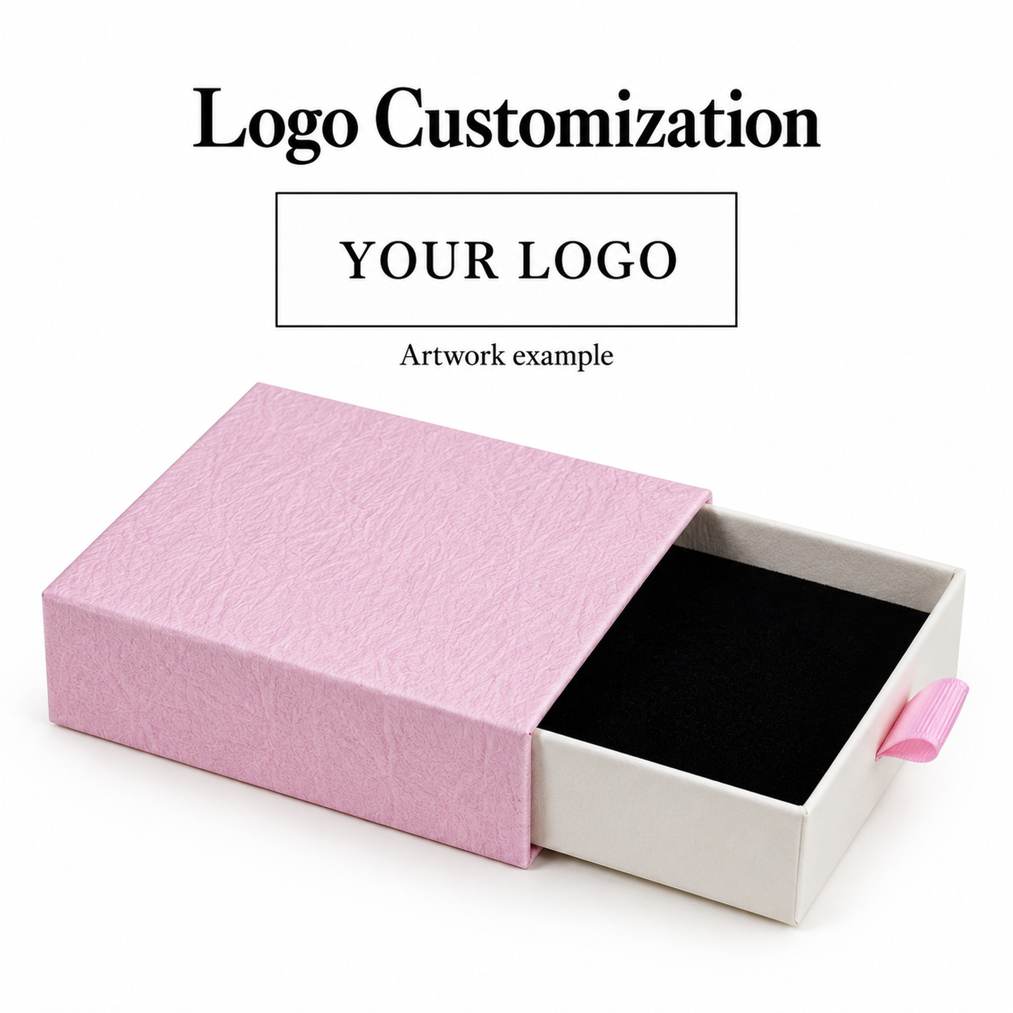 Custom branding options for pink and cream drawer jewelry box