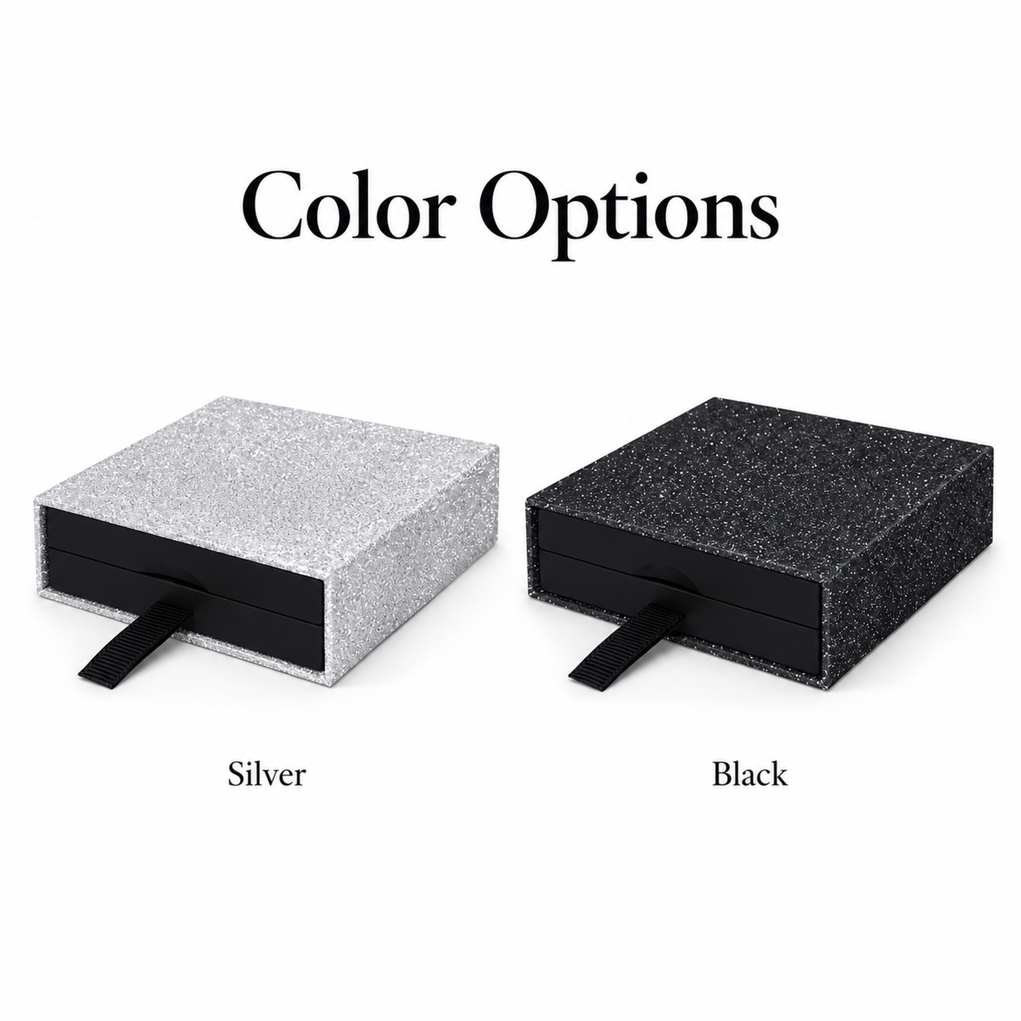 Custom sparkle-finish drawer jewelry box style and color options