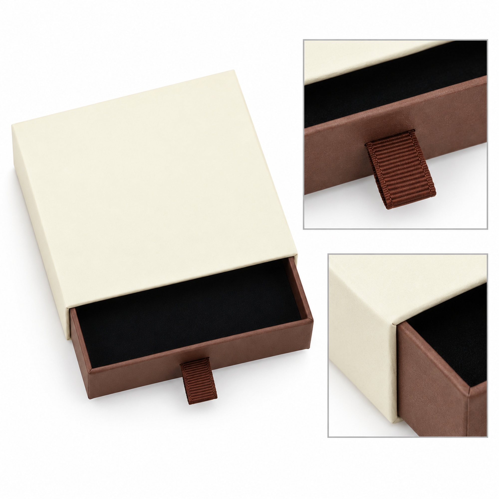 Wholesale cream and brown drawer jewelry box visible design details