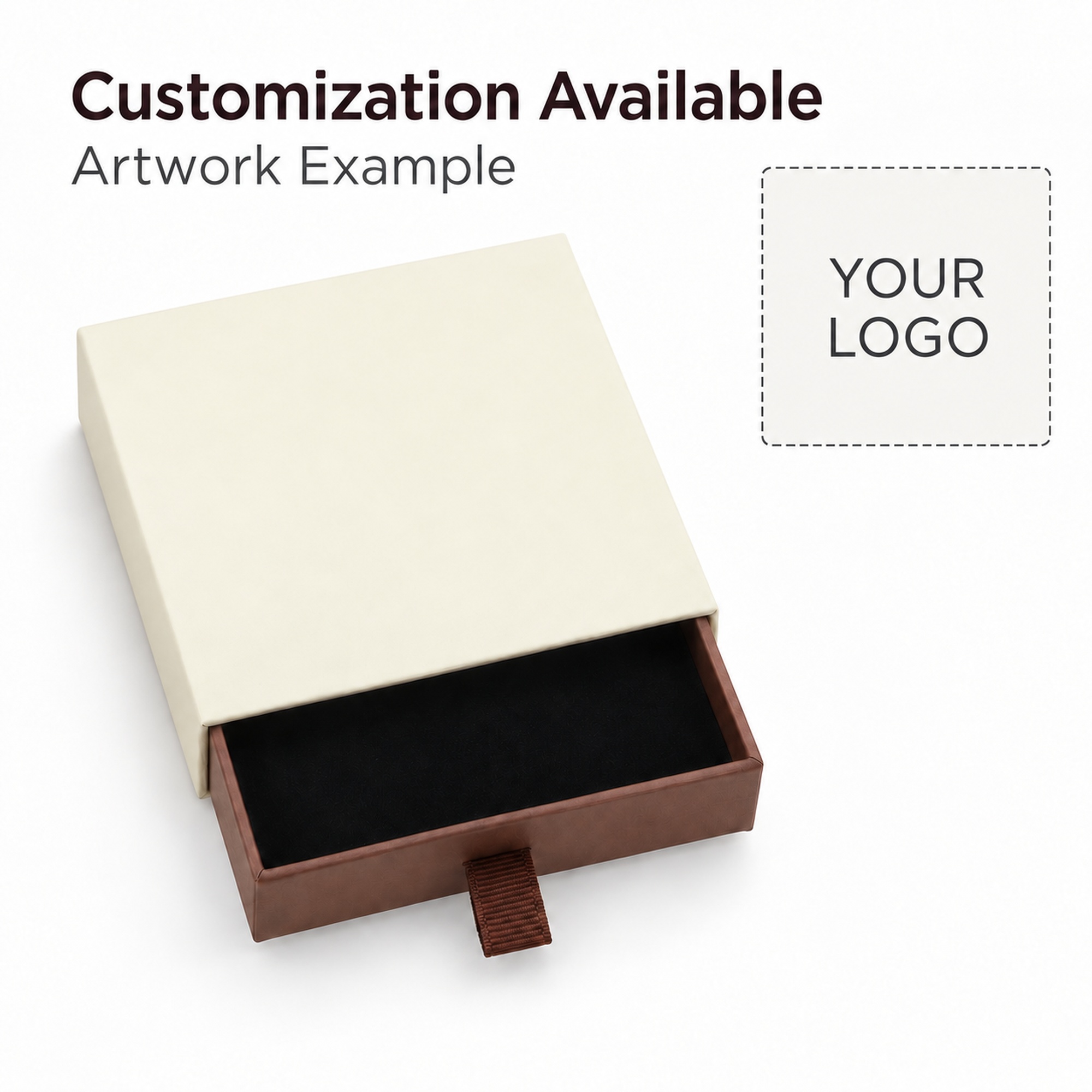 Custom branding options for cream and brown drawer jewelry box