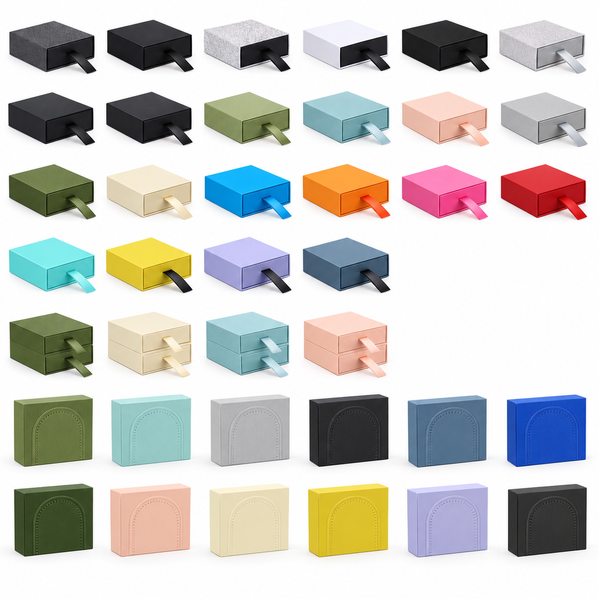 Custom black ribbon pull jewelry drawer box style and color options