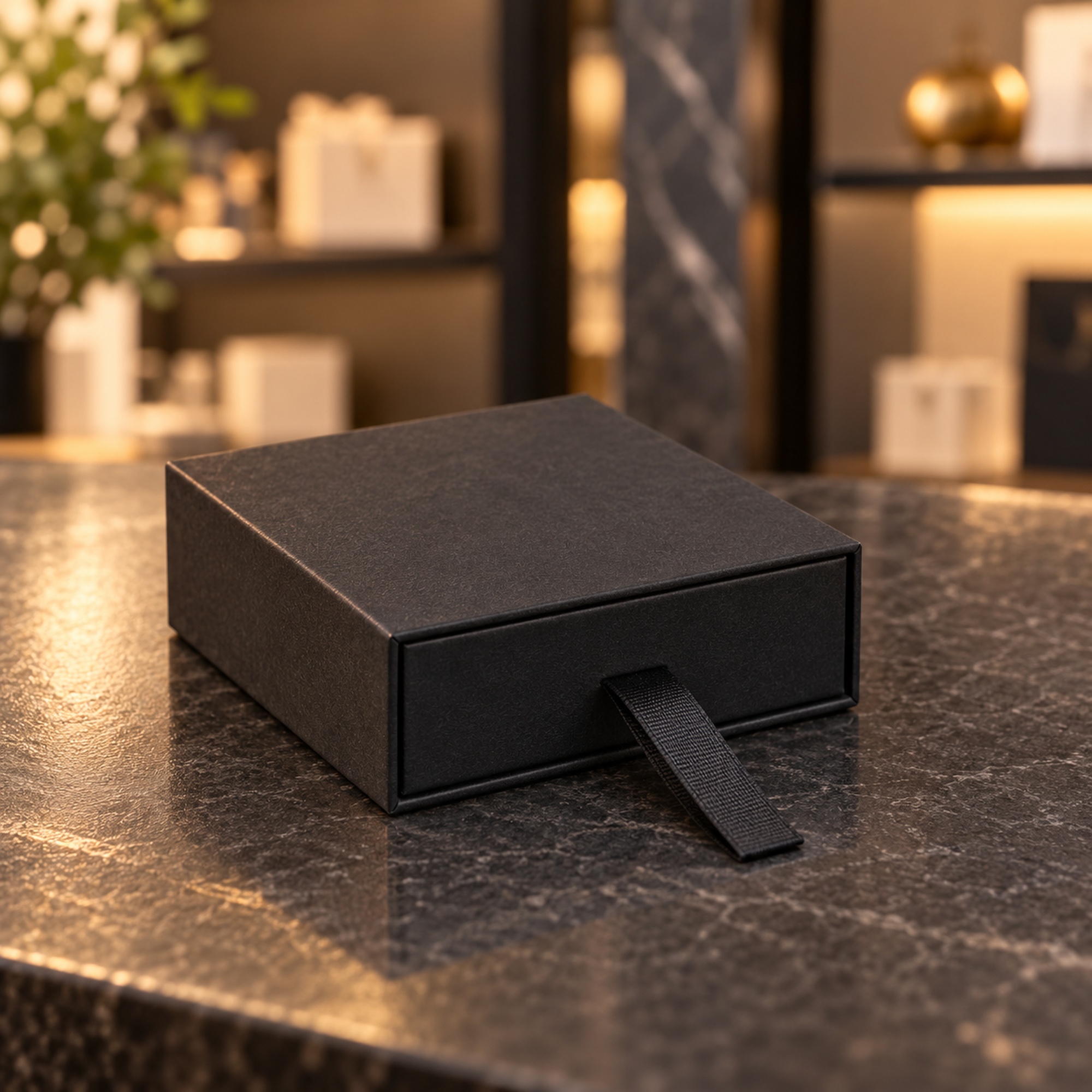 Black Ribbon Pull Jewelry Drawer Box presentation setting