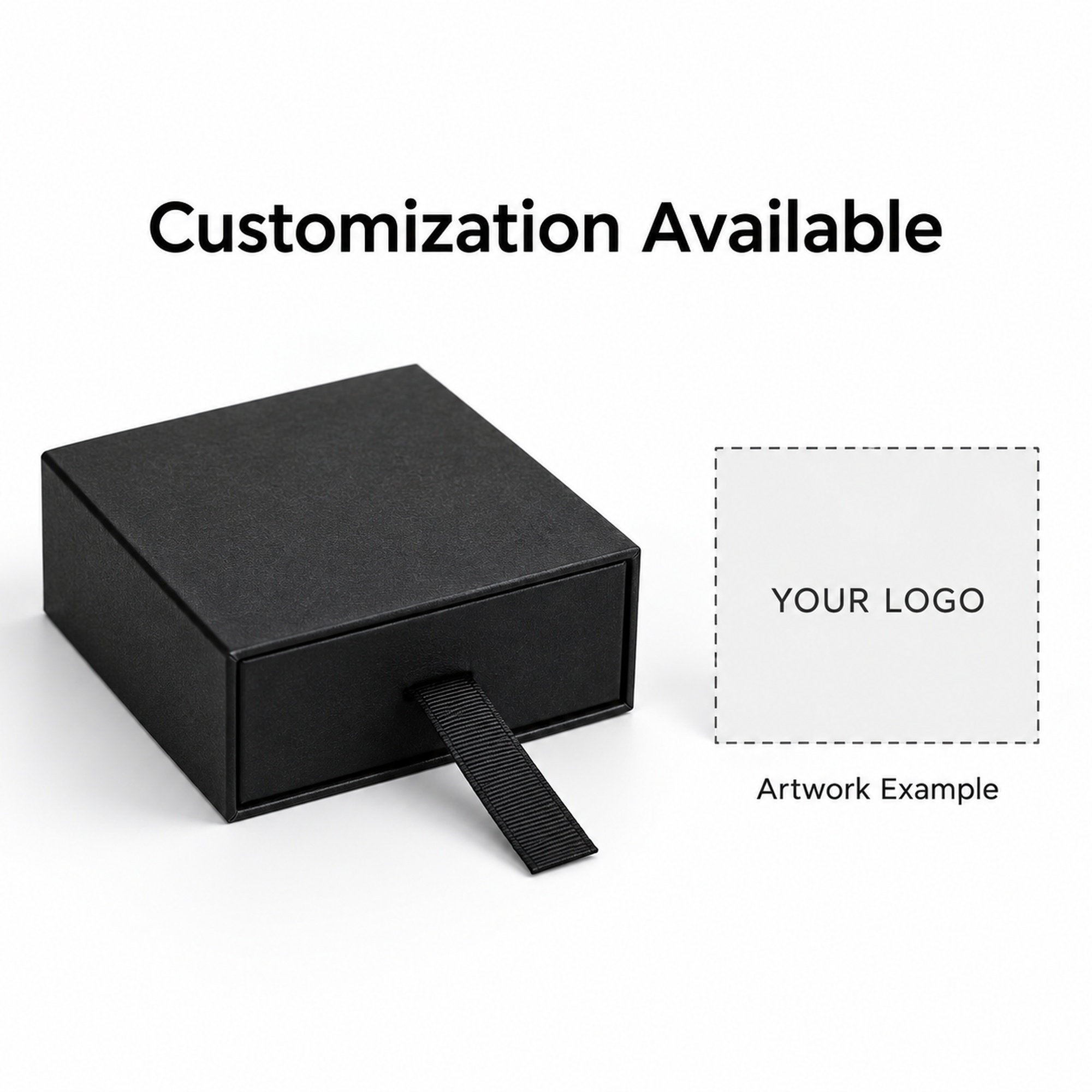 Custom branding options for black ribbon pull jewelry drawer box