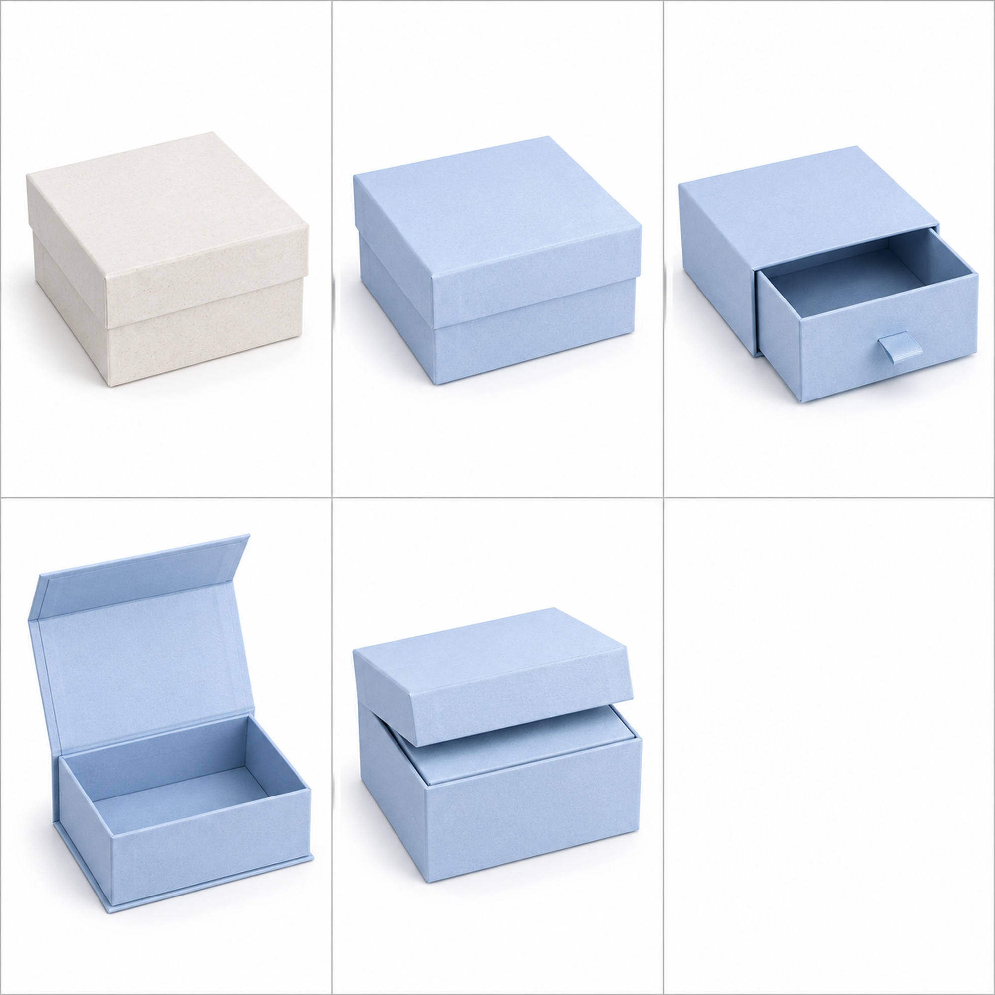 Custom pale blue shimmer jewelry gift box style and color options