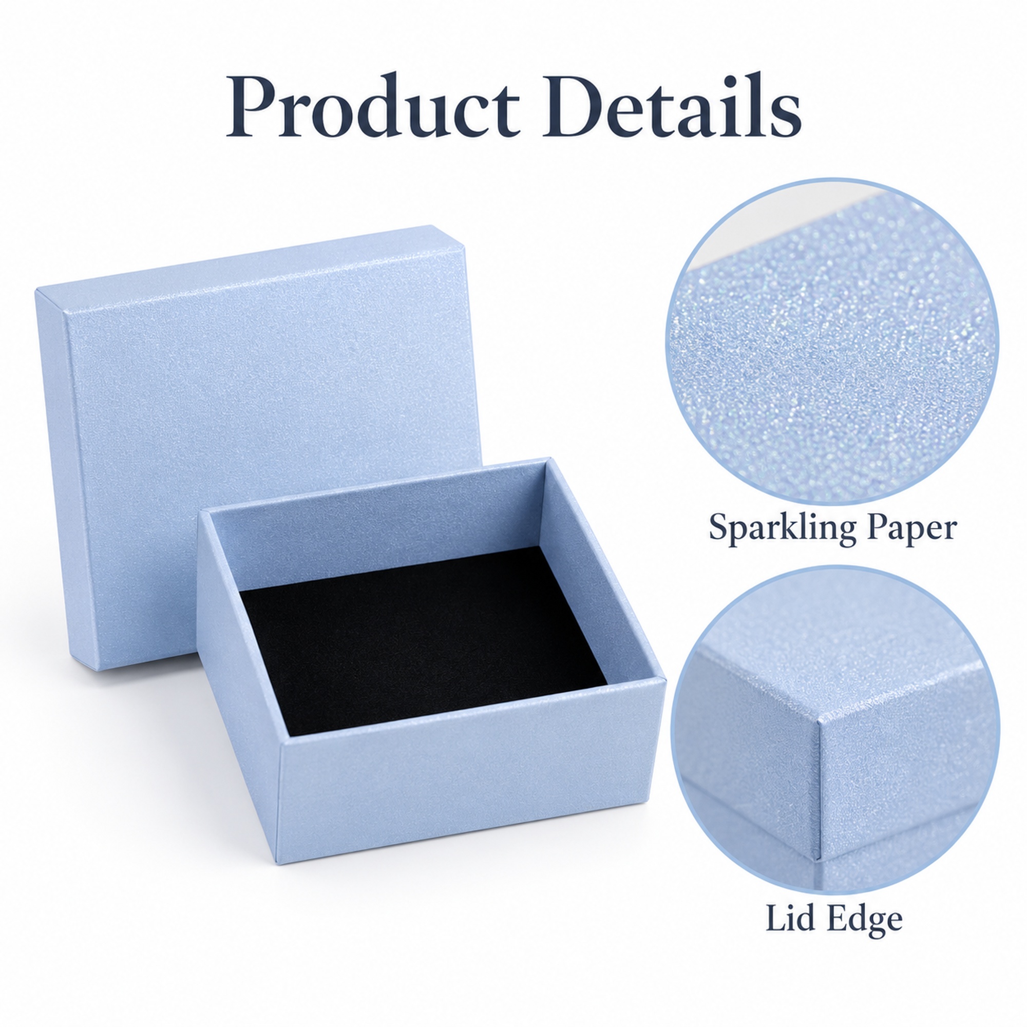 Wholesale pale blue shimmer jewelry gift box visible design details