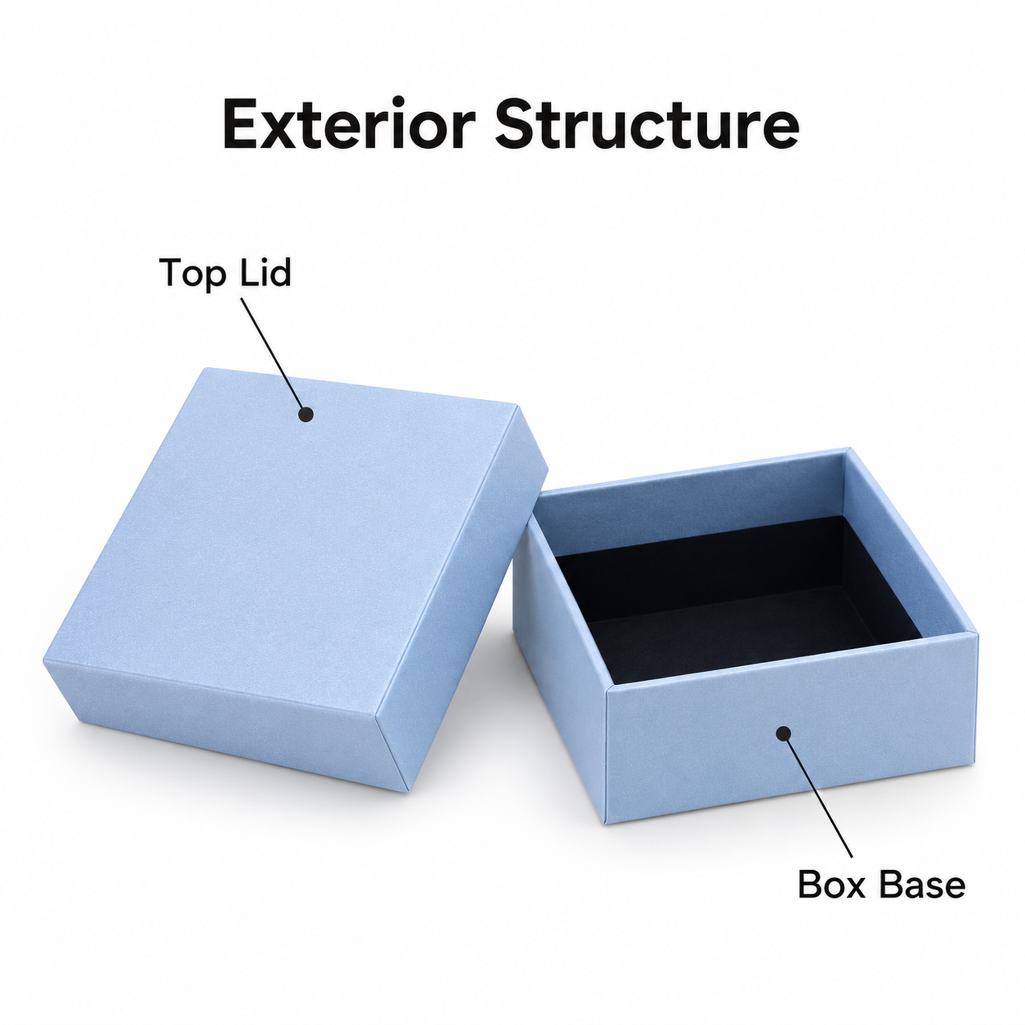 Pale Blue Shimmer Jewelry Gift Box structure and exterior views