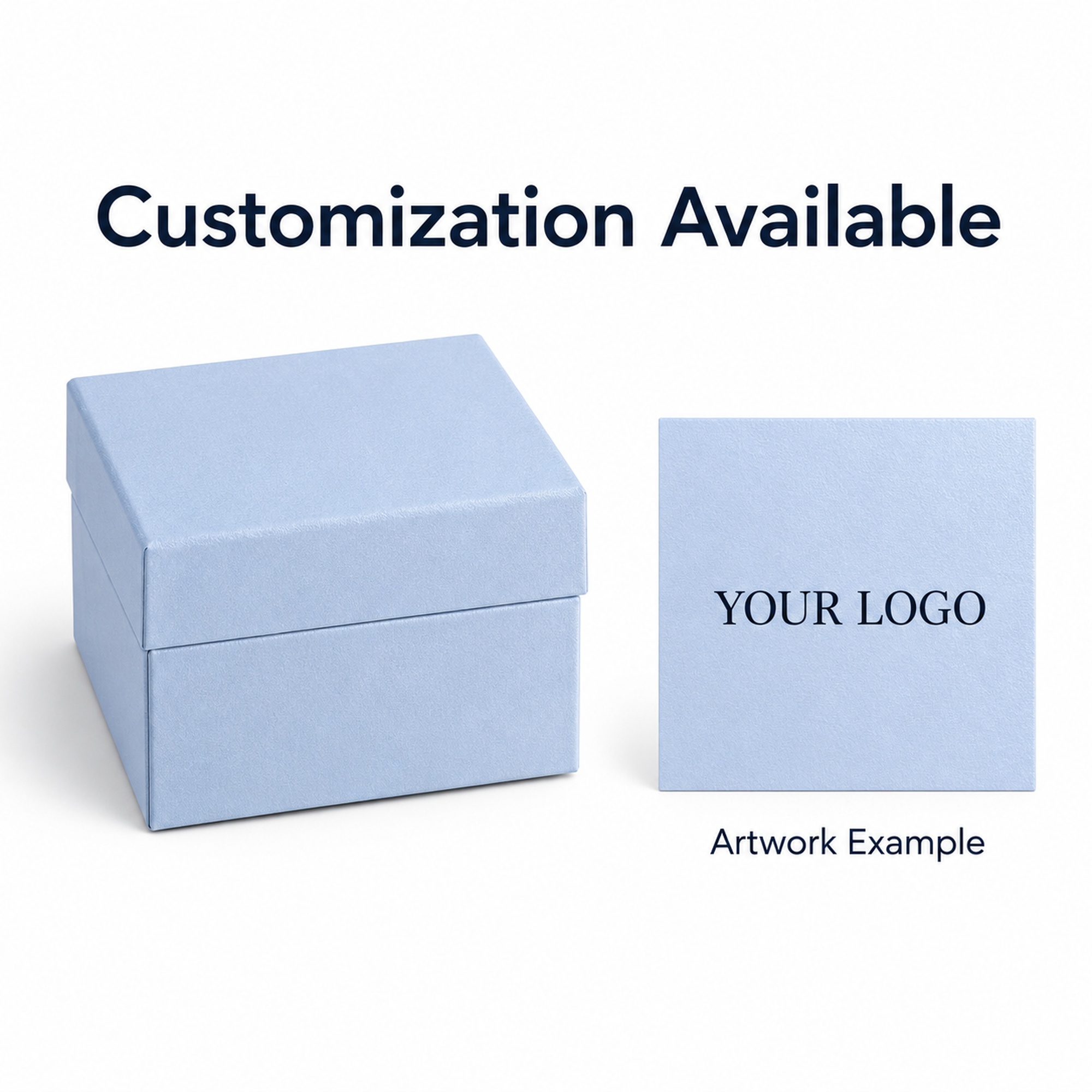 Custom branding options for pale blue shimmer jewelry gift box