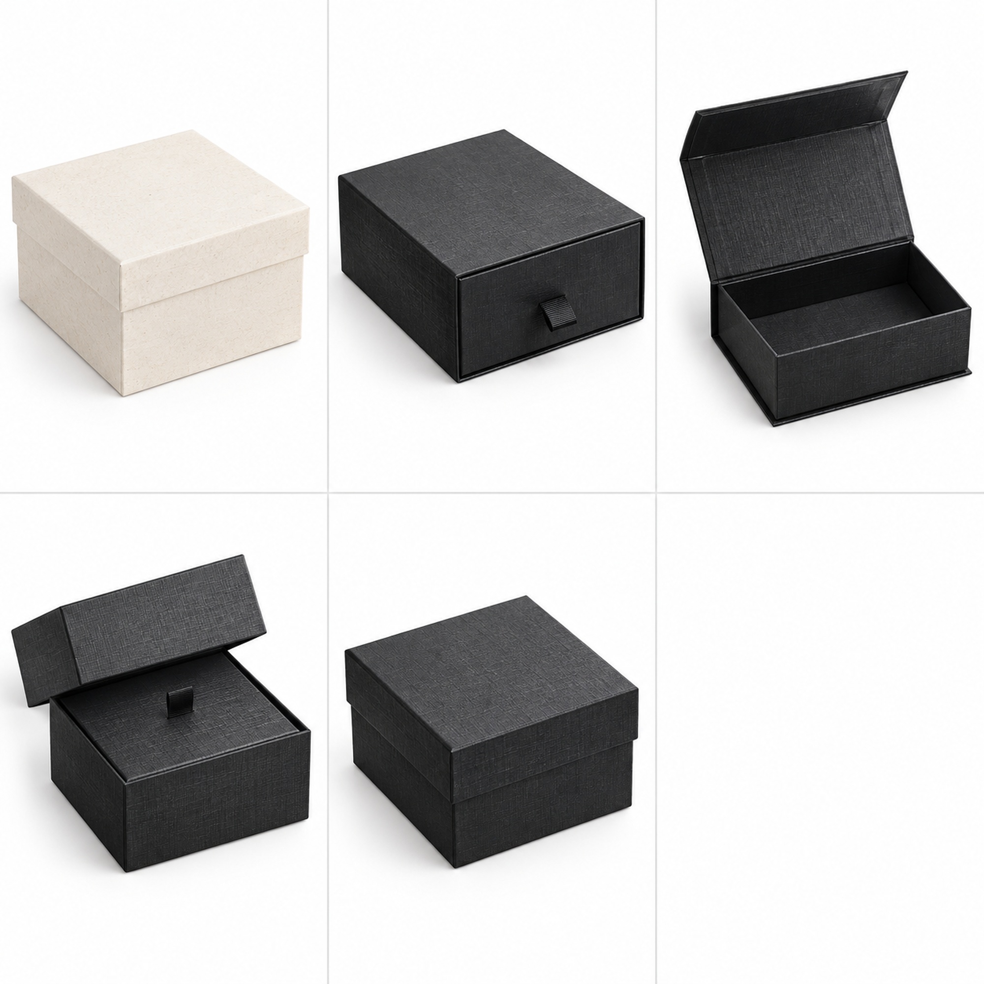 Custom black crosshatch jewelry gift box style and color options