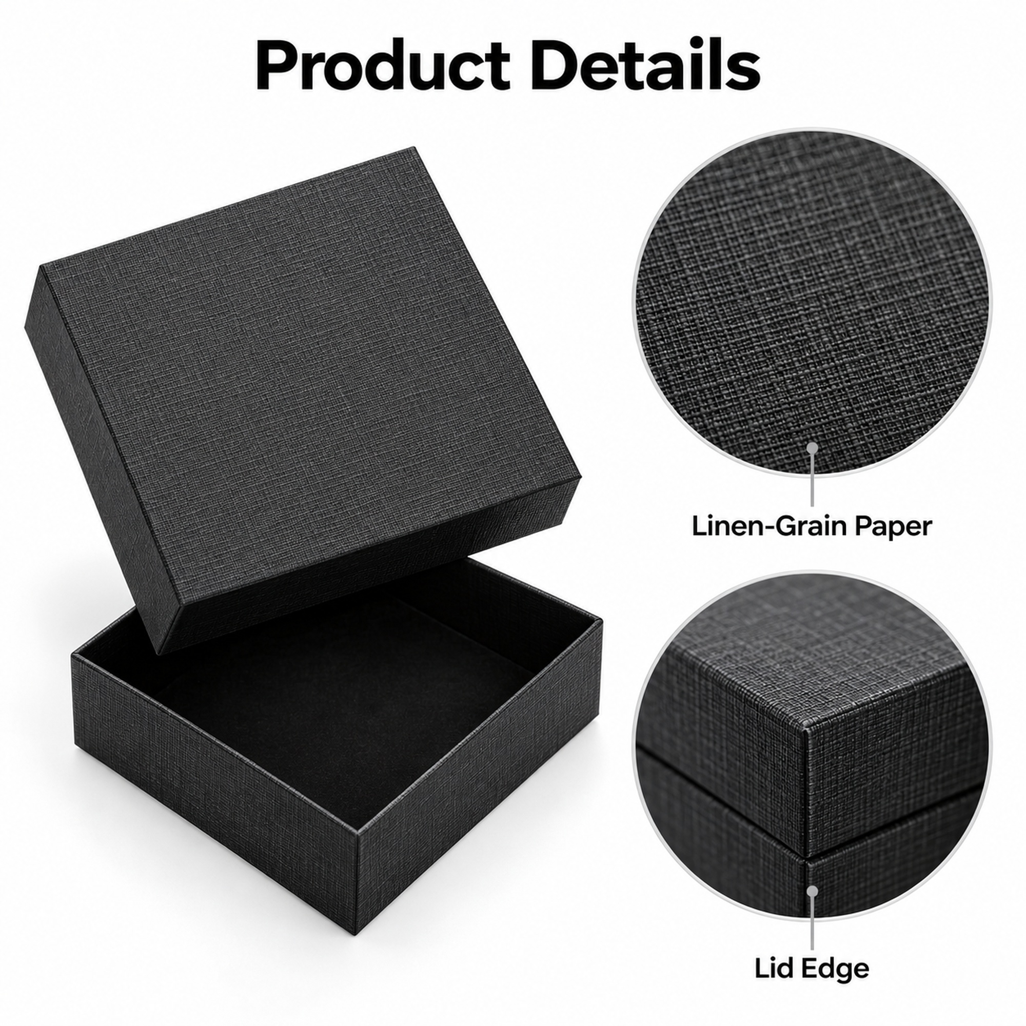 Wholesale black crosshatch jewelry gift box visible design details