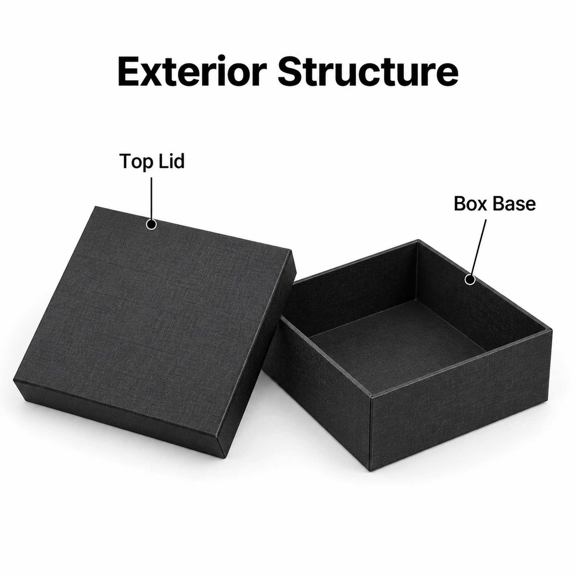 Black Crosshatch Jewelry Gift Box structure and exterior views